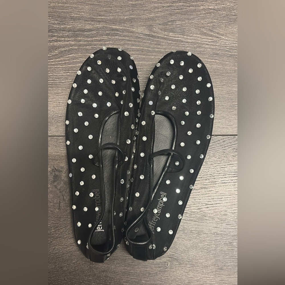 Jeffrey Campbell Black Rhinestone Embellished Ballet Flats